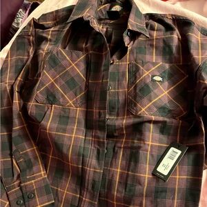 Dickies Men's Casual Plaid Shirt - Black and Brown